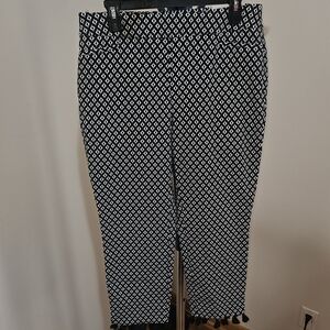 Chico's Black and White Geometric Slim Leg Pants With Tassle Detail
